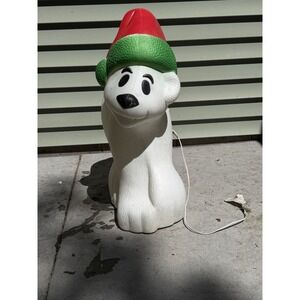 Vintage General Foam Plastics Blow Mold 28" Polar Bear With Santa Hat Lighted
